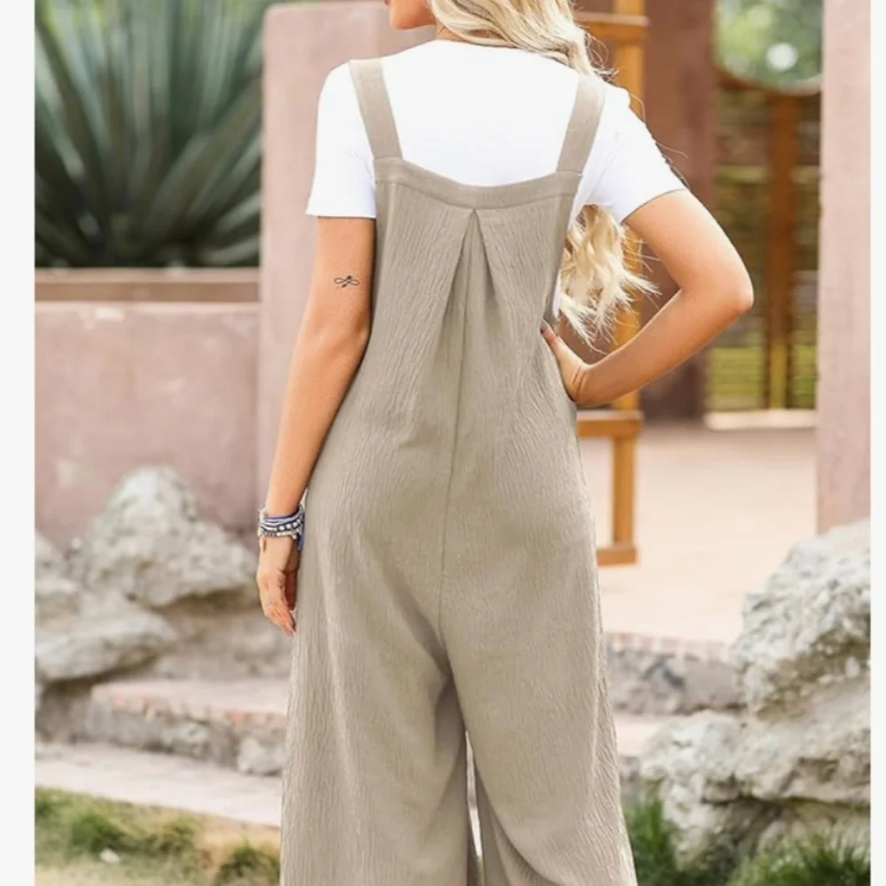 Women's Casual Loose Overalls Jumpsuits One Piece Sleeveless Wide Leg NWT Sz Med - Picture 4 of 7